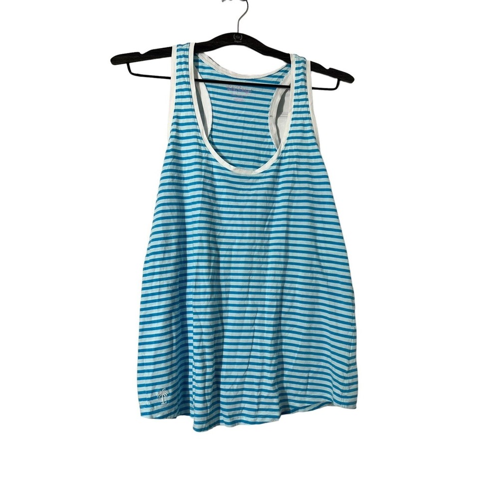 Lilly Pulitzer Tank Top Tunic Women Blue White Stripe Racerback Scoop Neck M